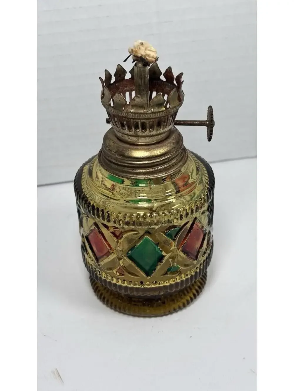 Sail Boat Brand Oil Lamp Stained Glass 1960's Retro Vintage Amber BASE ONLY